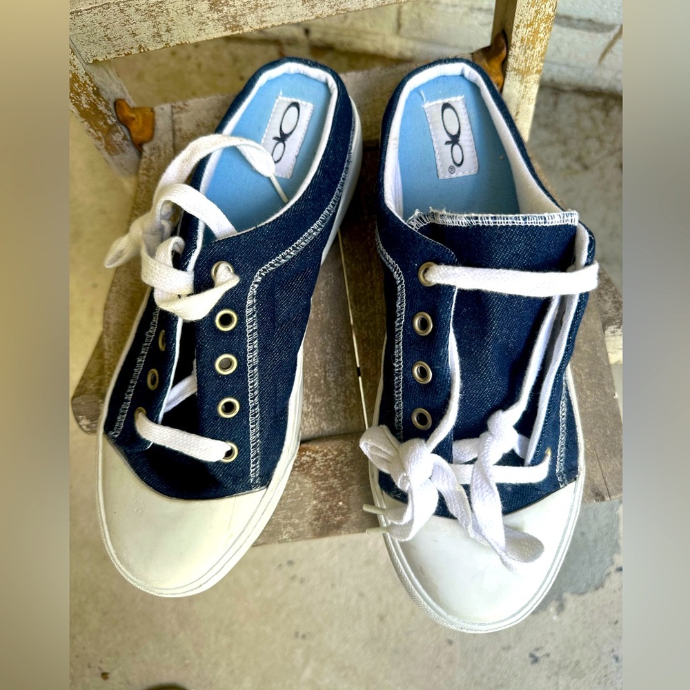OP Denim Blue and White low heel Casual Sneakers Sz 9 RARE